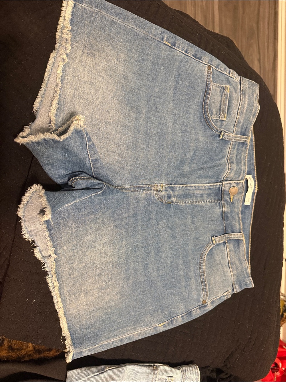 Nine West Light Wash Frayed Hem Denim Shorts